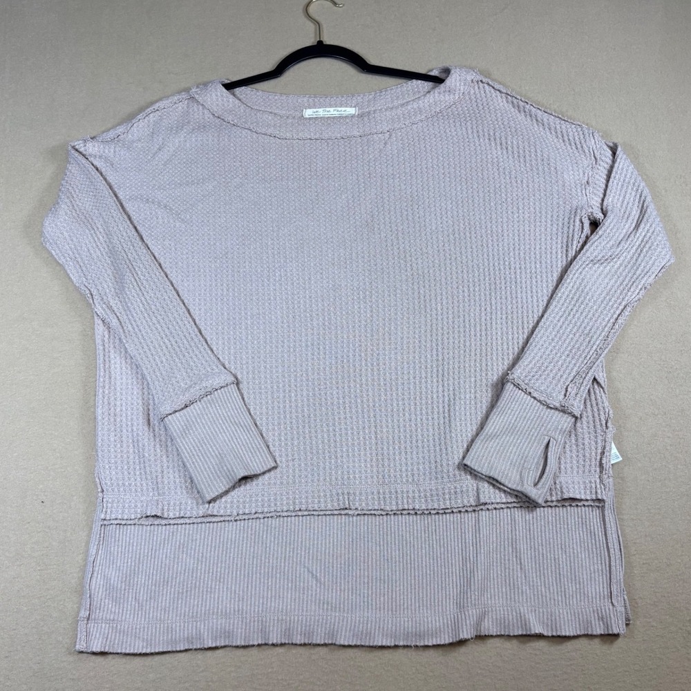 We The Free Free People Waffle Knit Thermal Top Mauve Pink XS FLAW